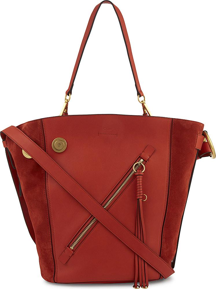 Chloé Myer Leather & Suede Tote Bag in Red Lyst